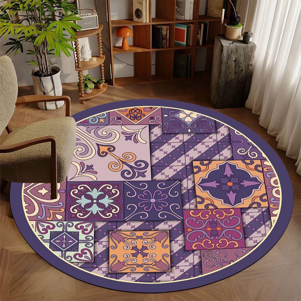

Modern Mandala Style Round Rug Lounge Room Yoga Mat Living Room Sofa Rug Home Decor Bedroom Bedside Soft Rug Reading Chair Mat 40x40cm