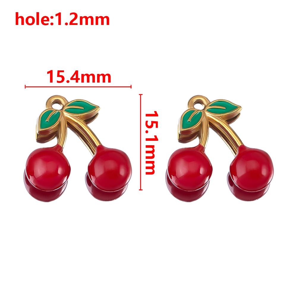1pc 2pcs Enamel Green Leaf Red Cherry Earrings Charms Stainless Steel Fruit Necklaces Pendant Accessories DIY Jewelry Findings
