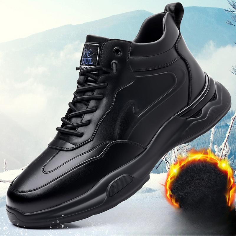Fashion Fashion Cow Leather Velvet Warm Platform Sneakers for Men Autumn Winter Soft-soled Casual New Designer Ankle Boots Shoes Male