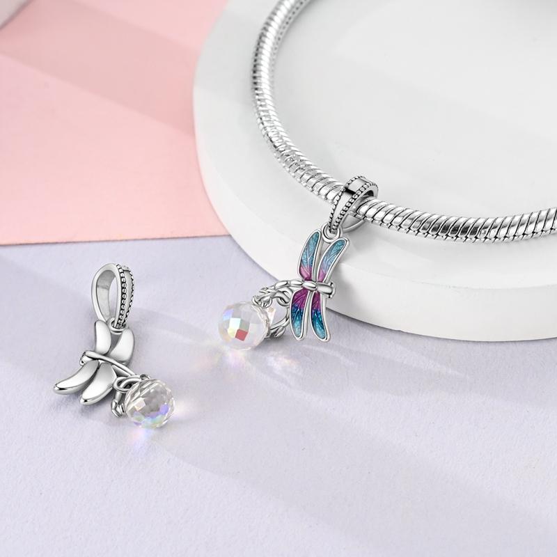 Charms Copper Dreamy Colorful Dragonfly Crystal Pendants Fit Charms Plata Original Bracelet Beads Women Jewellery Making