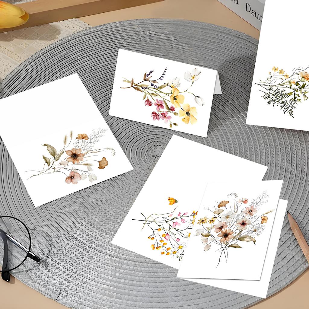 Floral Thank You Card Set (6pcs) - Blank Greeting Cards with Envelopes & Stickers Birthday Gift