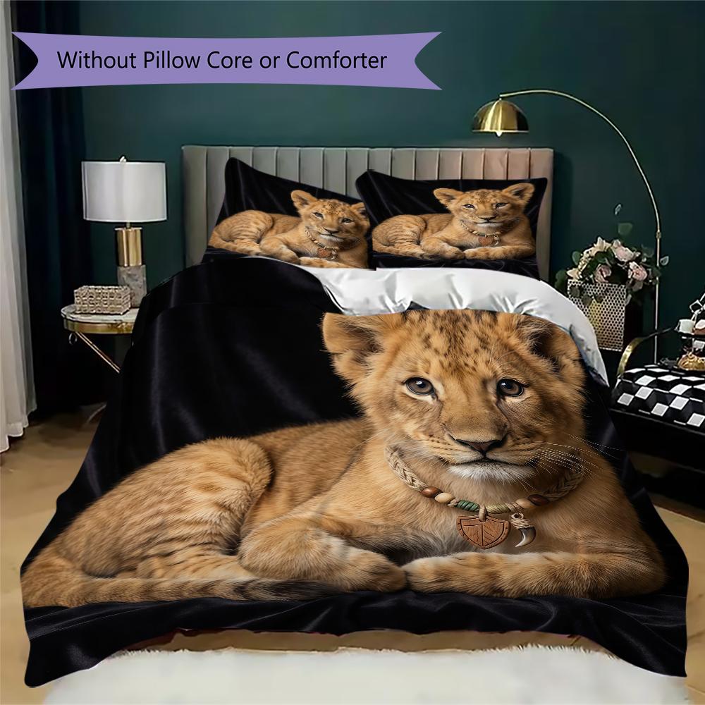 Sweet Tiger Pairs Pattern Bedding Uilt Set Uilt Cover Pillowcase Home Decoration Birthday Gift (1 * Duvet Cover + 2 * Pillowcase Without Core)