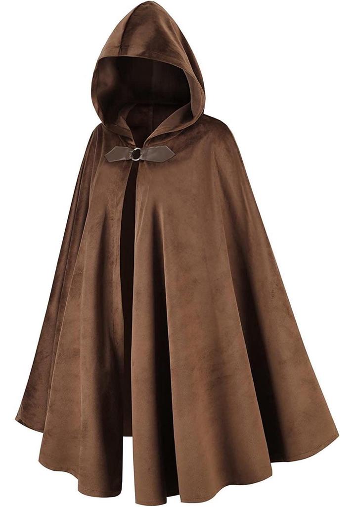 Medieval Velvet Deerskin Hooded Cloak - Renaissance Cosplay Costume Robe