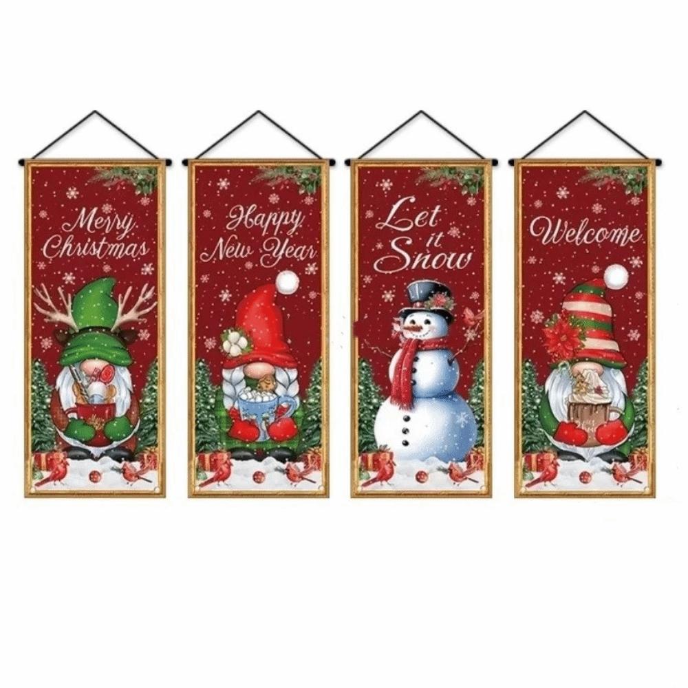 4pcs 2D Flat Christmas Flag Banners Snowman Xmas Decoration Indoor Decoration