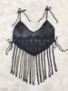 Summer Casual Hollow Out V Neck Bikini Blouse Women Design Sexy Loose Sleeveless Lace Up Sling Top Female Vintage Patchwork Tassels Off Shoulder Tops