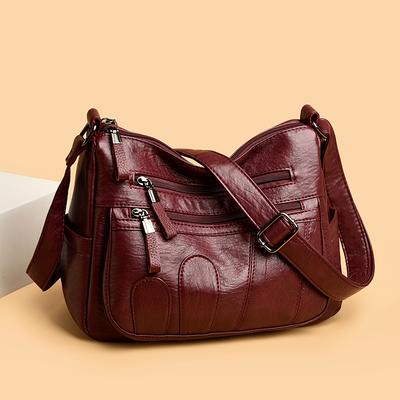Retro Women's Shoulder Bag, Middle-aged and Elderly Women's Crossbody Bag, Soft PU Leather Crossbody Bag Suitable for Daily and Commuting