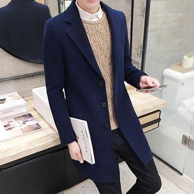 Herren Woll-Trenchcoat im koreanischen Stil, Slim Fit - Mittellang, modisch und gutaussehend, Herbst-/Winterbekleidung