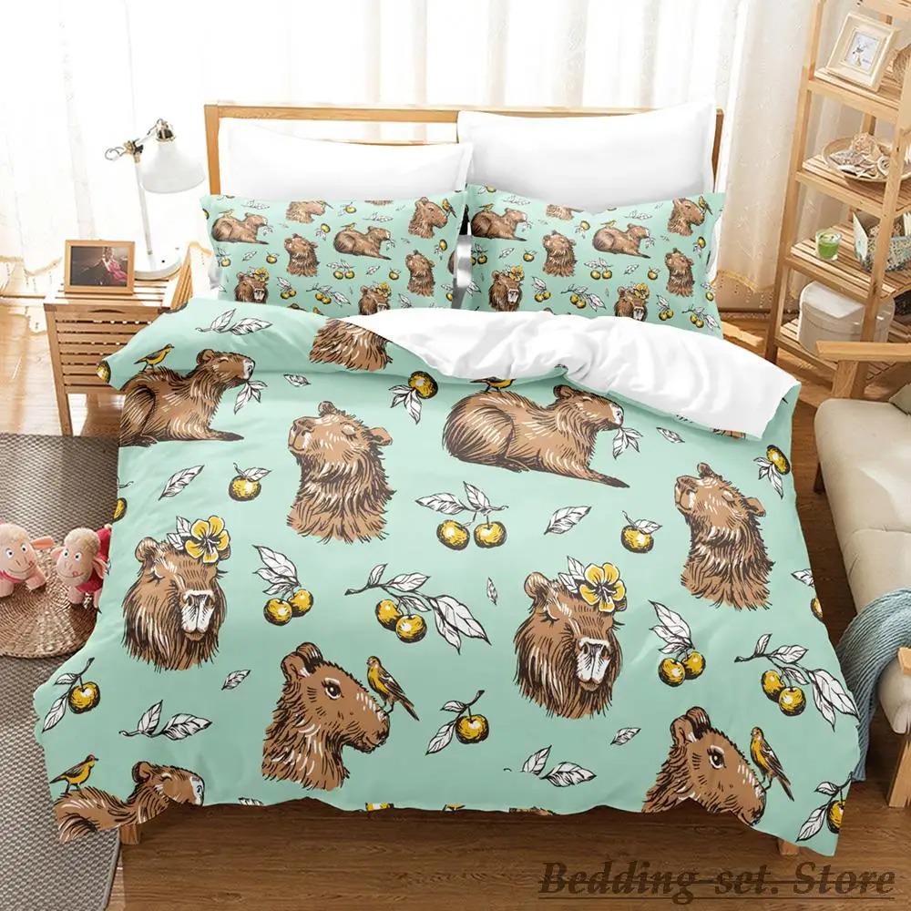 Kawaii Capybaras Bedding Set Single Twin Full Queen King Size Bed Set Aldult Kid Bedroom Duvetcover Sets 3D bed cover set Tool