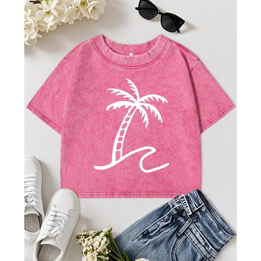 

Простая футболка с принтом кокосовой пальмы, женская приталенная укороченная футболка Y2K, хлопковые летние топы с коротким рукавом XL