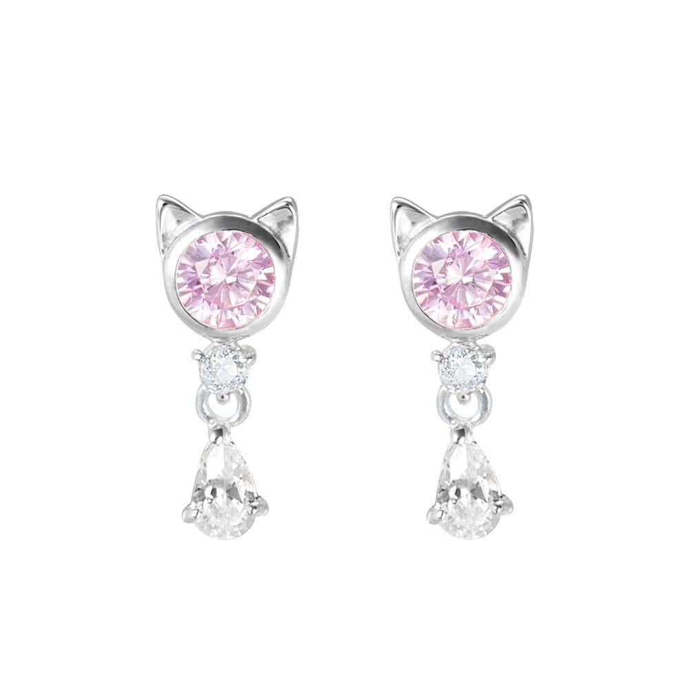 

Birthstone Earrings for Women Popular Cat Face Jewel Silver Blue [MIE3130PCZ] (June Moonstone)