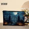 Themed Cosmetic Travel Bag Storage Bag, with Halloween Pumpkin Ghost Print, Smooth Festive Desktop Zipper Canvas Makeup for Organizer