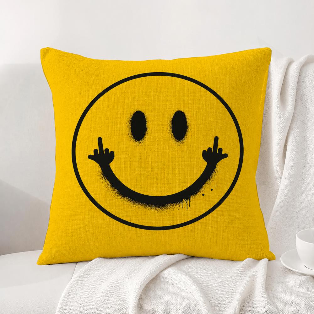 Symbol Smile Face Cushion Cover Natural Linen Pillowcase Set AllinOne Decor Cushion Cover for Sofa Bedroom Chair