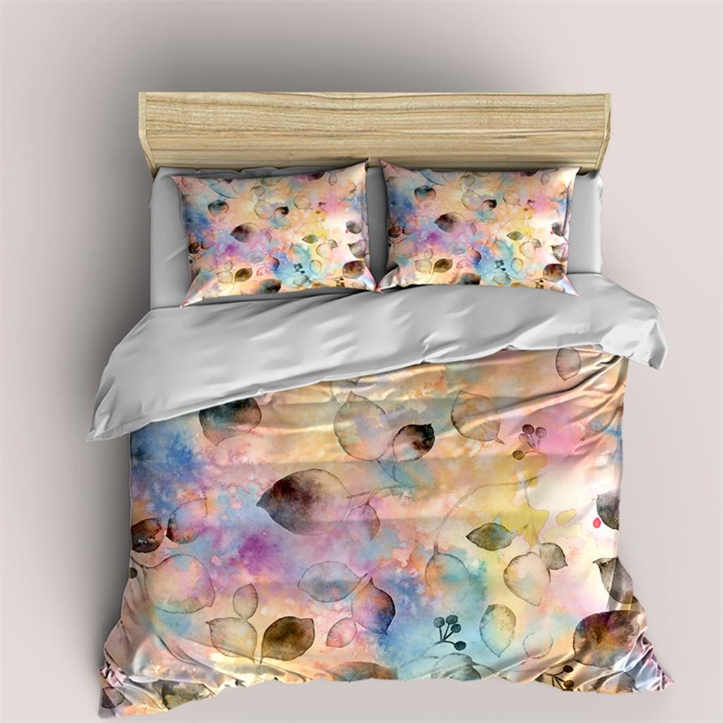 Blumen und Blätter Bettbezug Mikrofaser Botanisches Unkraut für Kinder Frauen für Schlafzimmerdekorationen Schlichter Stil Queen King Size