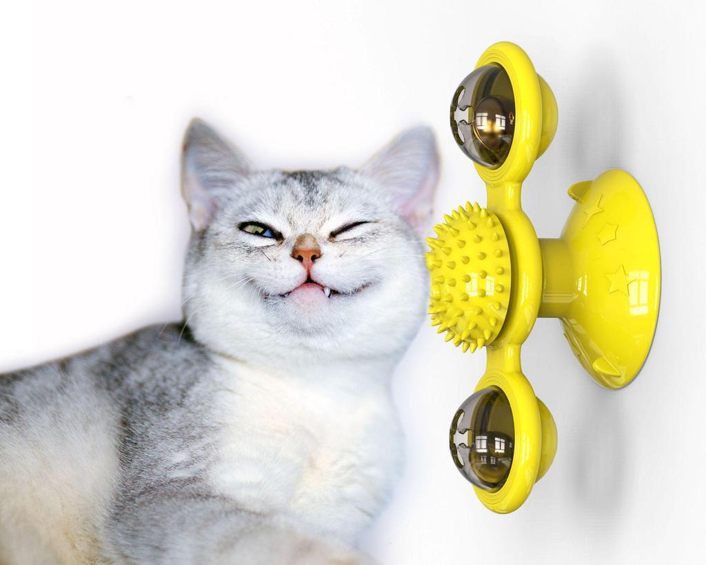 Hot-Selling Windmill Spinning Cat Toy with Scratcher and Fur Remover Brush