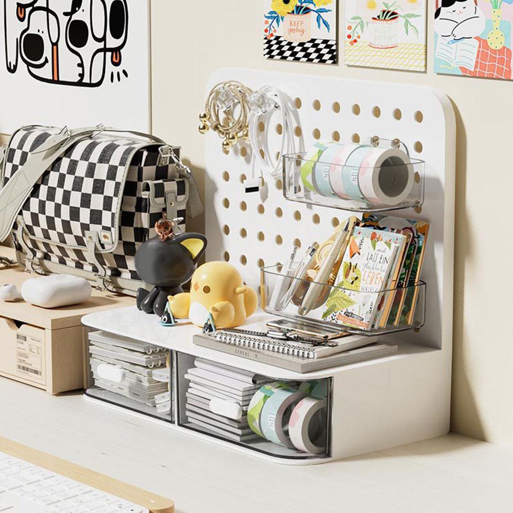 

Desktop Perforated Board Storage Box Stationery Sorting Rack With Transparent Drawers Student Desk Dust-Proof Storage Racks білий