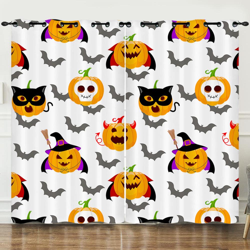 Funny Halloween Creative Pumpkin Digital Printing Curtains Blackout Curtain Punching 2pcs*97cm*114cm*2