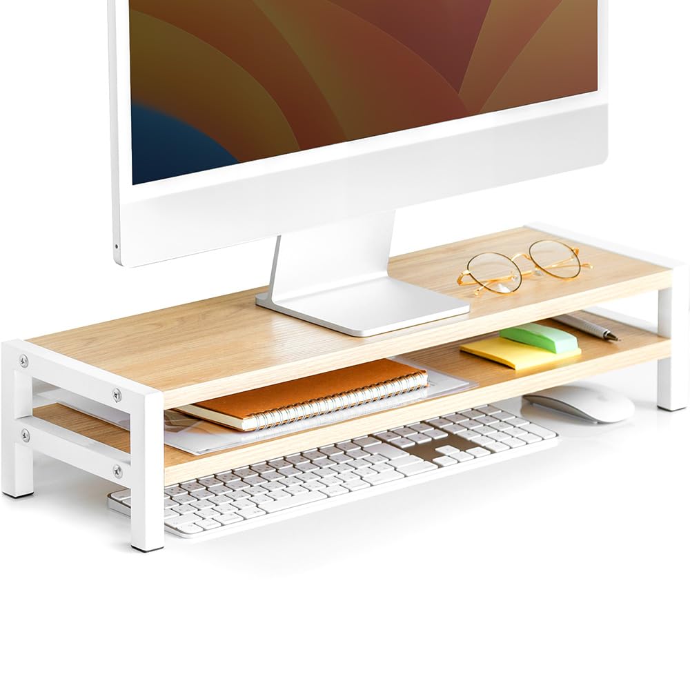 

Monitor Desktop 60cm Wide x 20cm Deep x 13cm 10kg Load Wooden Keyboard Light Brown E-Supply Stand, 2-Tier, Rack, High, Capacity, Shelf, Storage,