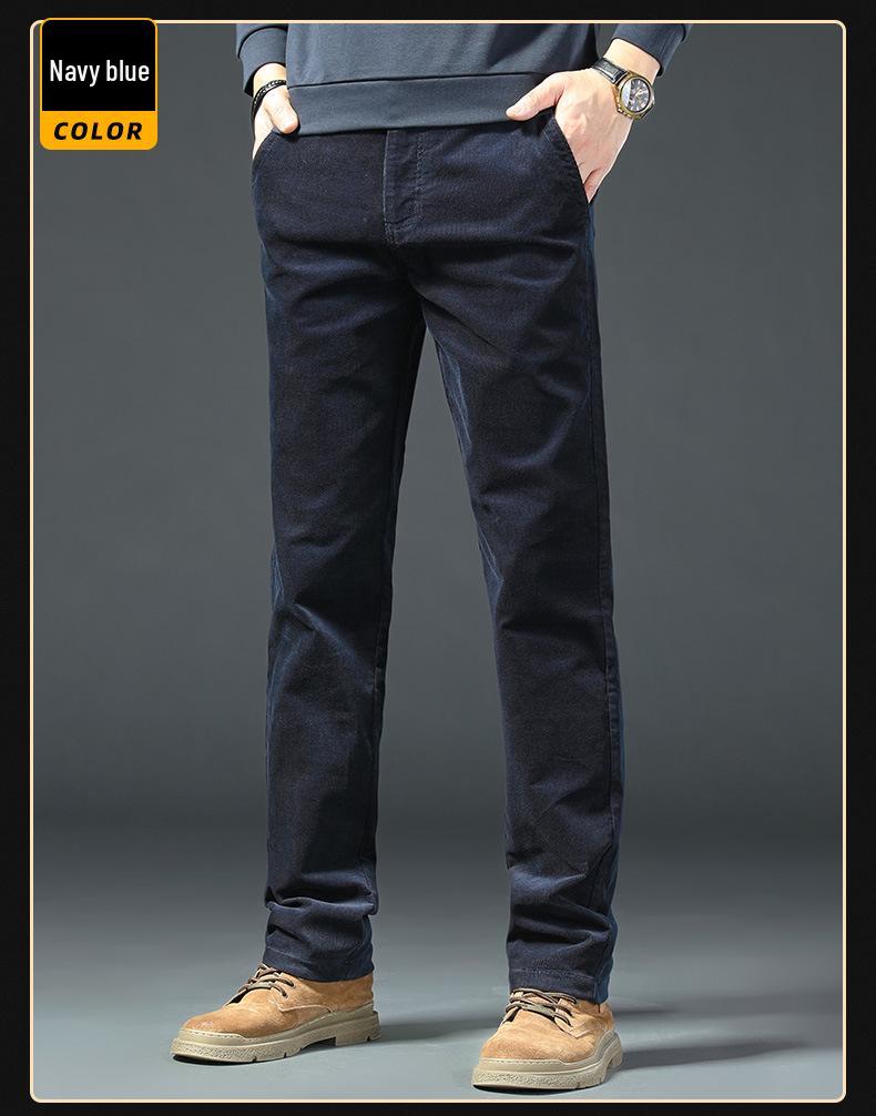 Pantaloni casual de catifea verde militar de înaltă calitate pentru bărbați - Croială dreaptă, largă pentru toamnă/primăvară