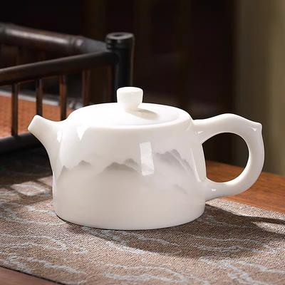 Premium Ceramic Teapot Mutton Fat Jade Porcelain Kungfu Tea Set for Home Office Use Chinese Gift