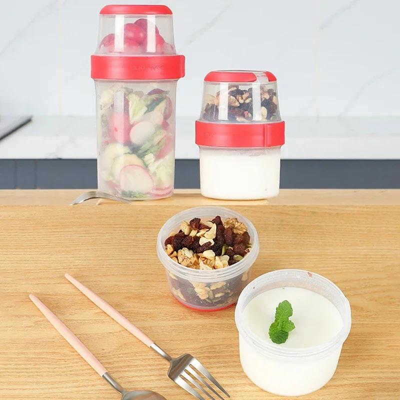 300/480/670/870/1070ML Oatmeal Nut Yogurt Salad Cup Food Storage Box Seal Container Set 2-layer Crisper Cup Sauce Cup Lunch Box
