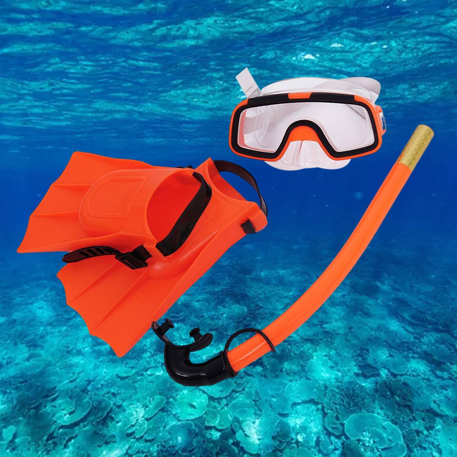Snorkel Set Goggles Flippers for Pool Dive Boys Water Sports Orange