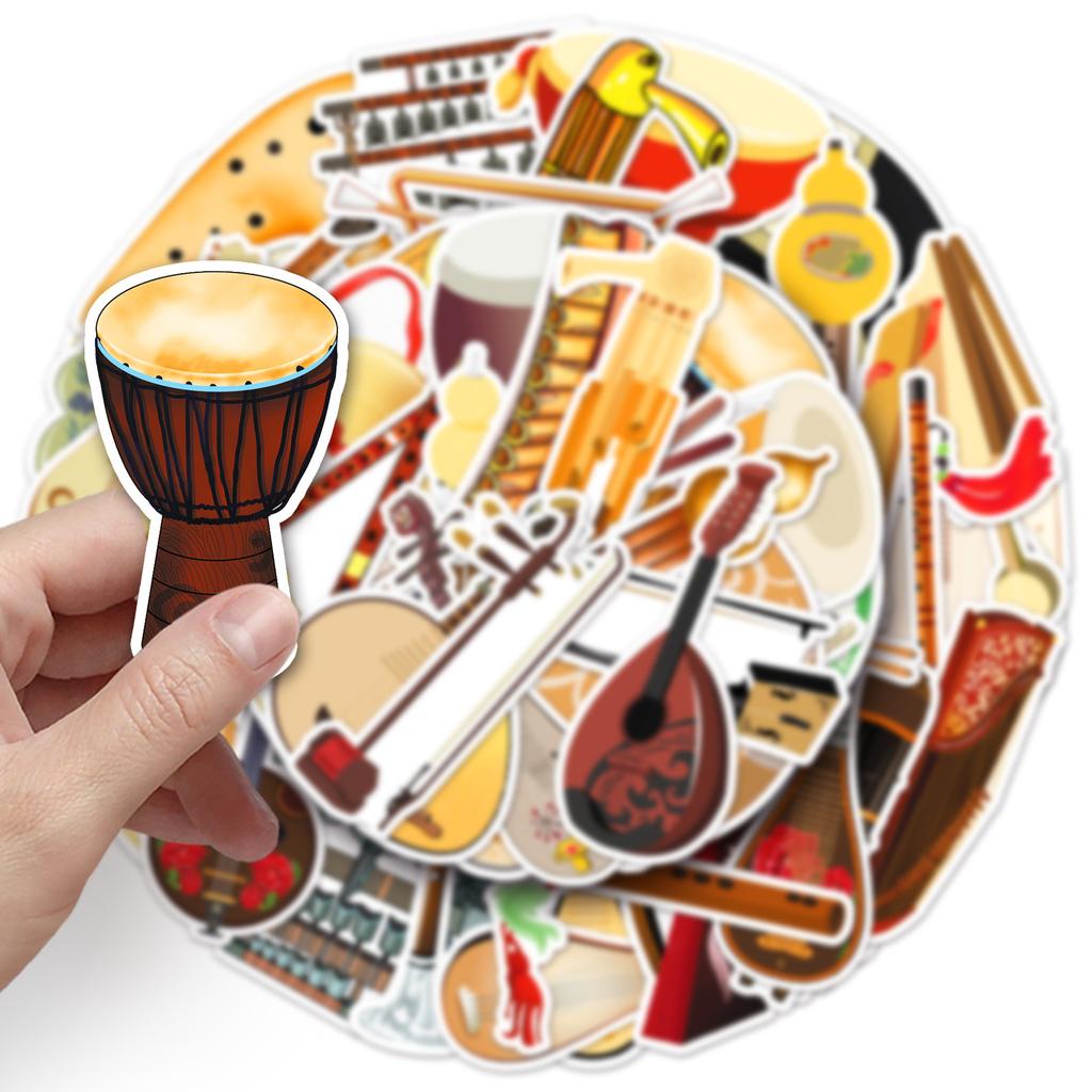 50 Chinese Style Musical Instrument Graffiti Stickers Cartoon Creative Ancient Style Suona Decorative Mobile Suitcase Stickers