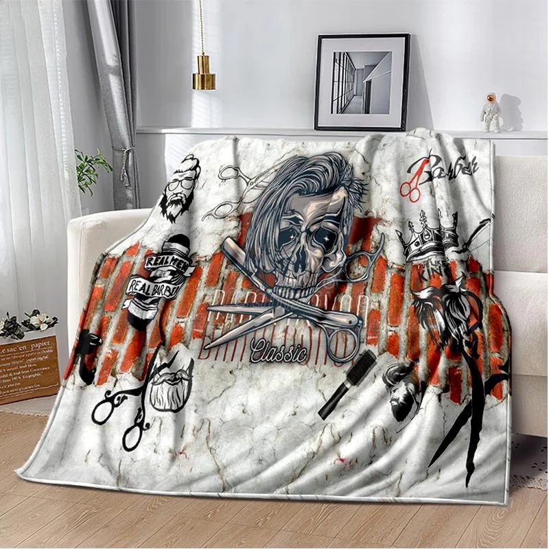 3D Berber Dükkanı Kafatası Vintage Burcu Battaniye, Yumuşak Atmak Battaniye Ev Yatak Odası Yatak Kanepe Piknik Seyahat Ofis Kapak Battaniye Çocuklar