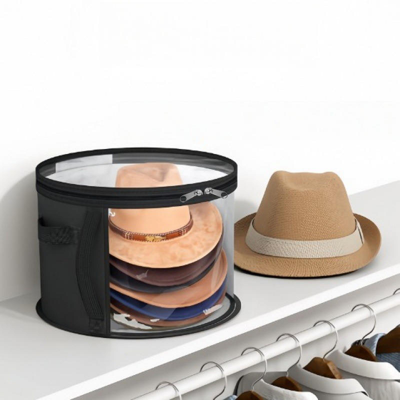 Foldable Wide Brims Hat Organizer Bag with Carrying Handle Oversized Clear Hat Case for Closet