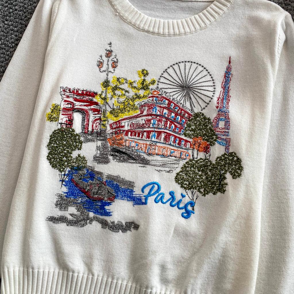 Autumn Winter Women O-neck Embroidery Flower Knitted Sweater Pullover Tops for School Girl