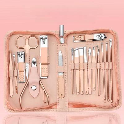 Set di 18 tagliaunghie in acciaio inossidabile per manicure con custodia con cerniera