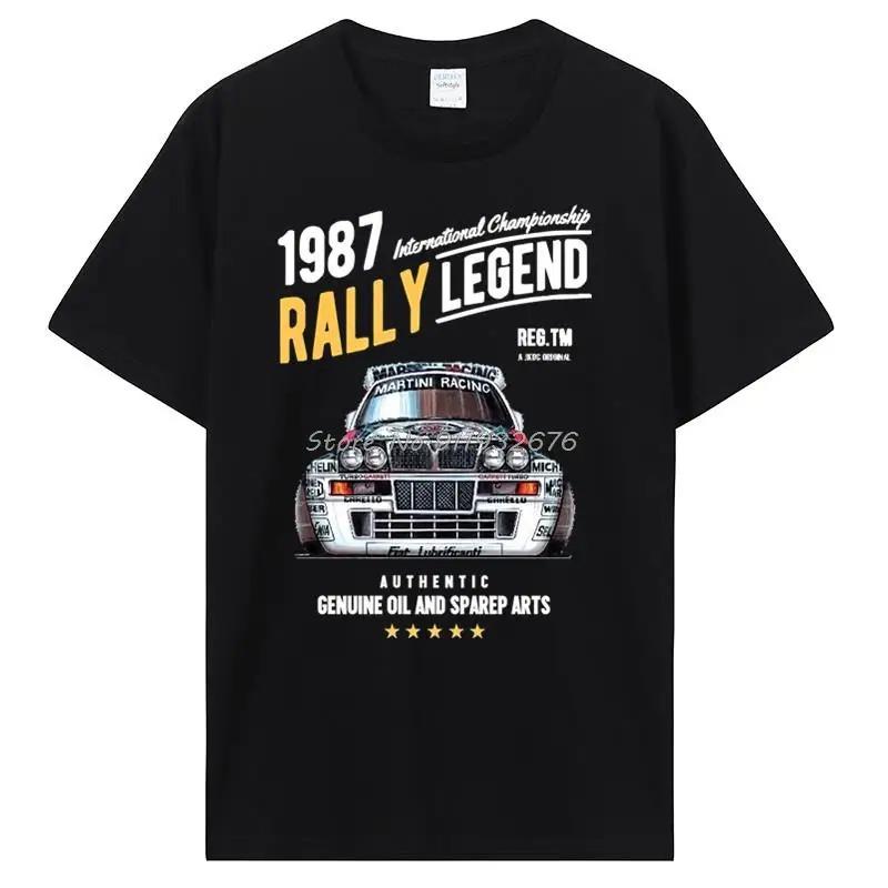T-shirt Bianca Vintage a Maniche Corte con Stampa Grafica della Leggenda del Rally del Campionato Internazionale 1987 Lancia Rally Car Martini Racing