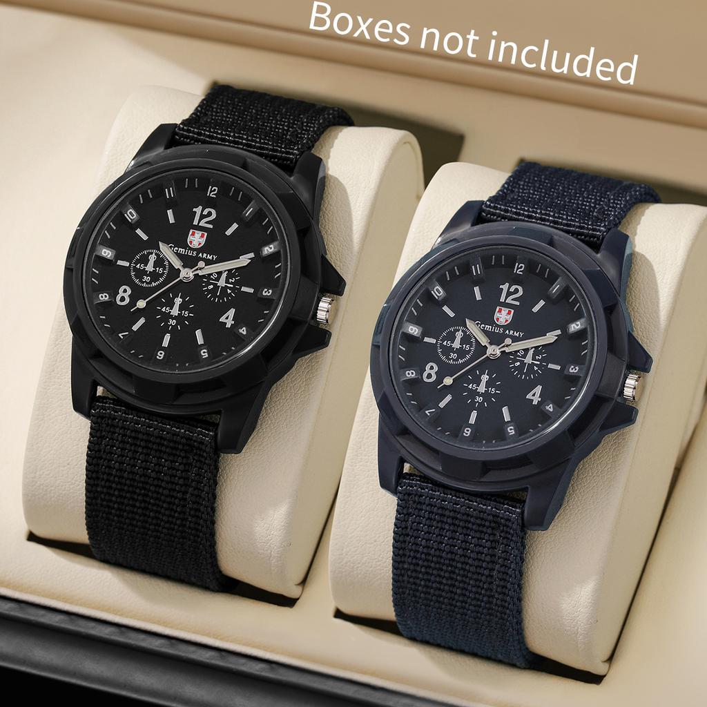 2PCS/Set Men Sports Watches Casual Military Quartz Watch Nylon Band Male Clock Wristwatches Relogios Masculino