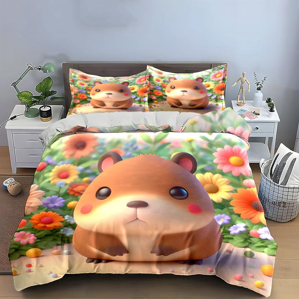 Cute Hamster Toy Set Decor Soft Comfortable Duvet Cover Bedding Set Included 1*Duvet Cover & 2*Pillowcases, Gift