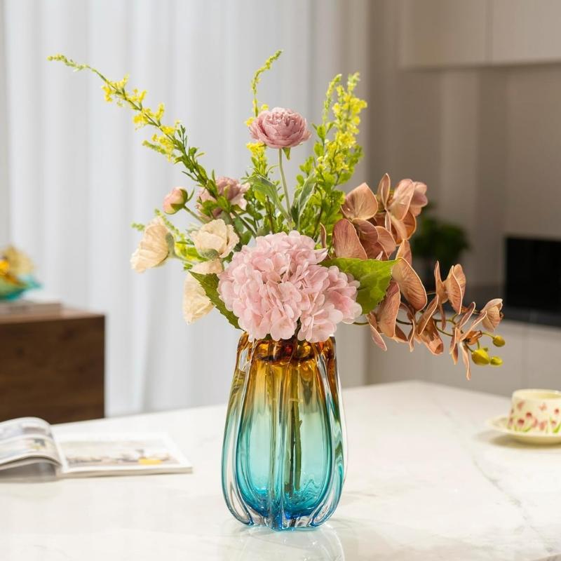 Moderne Kunstglazen Vazen Handgeblazen Kleurverloop Meerkleurige Vazen voor Tafeldecoraties Bloemschikking Display Decoratie