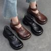 Johnature Genuine Leather Round Toe Thick Sole Pumps Casual Comfortable Hook & Loop Women's Shoes