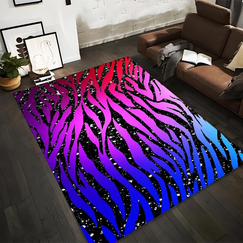 

Gradient Zebra Pattern Carpet in Red, Purple, and Blue with Speckled Design Suitable for use as an anti-slip for living room bedroom sofas 40x60cm( 15x23in )