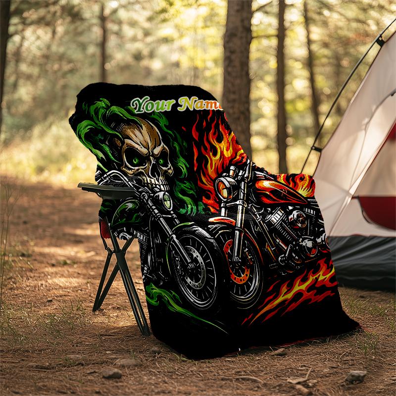 1PC Custom Name Skull Flames Motorcycle Art outdooor Flannel blankets Throw Blanket All-Season Throw Gift Bedspread for Couch, Bed, Camping Holiday Bi