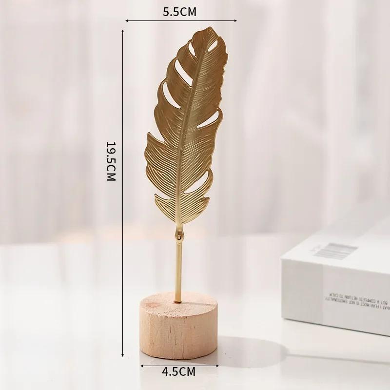 Golden Ginkgo Leaf Feather Metal Model Figurines Manual Desktop Crafts Ornaments Photo Props Statues Sculptures Home Decoration