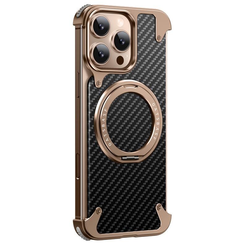 Carbon Fiber Texture Phone Case With 360 Rotating Stand MagSafe Compatibility IPhone 16 Pro Max