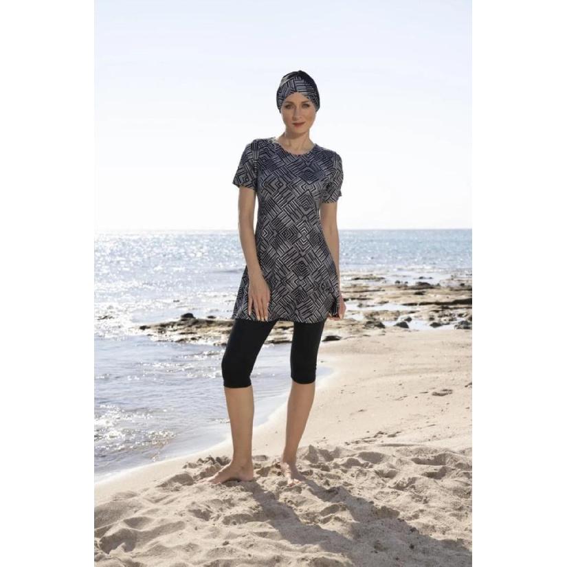 2025 Summer Floral Swimwear Set Print - Short Sleeve Tunic and Cropped Leggings Set - Muslim Swimwear - UV Protection Beachwear - Summer Burkini