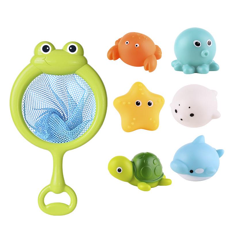 Cross-Border Baby Bath Toys Set: Turtle, Shark, and Animal Squeeze Toys with Water-Squirting and Floating Features.