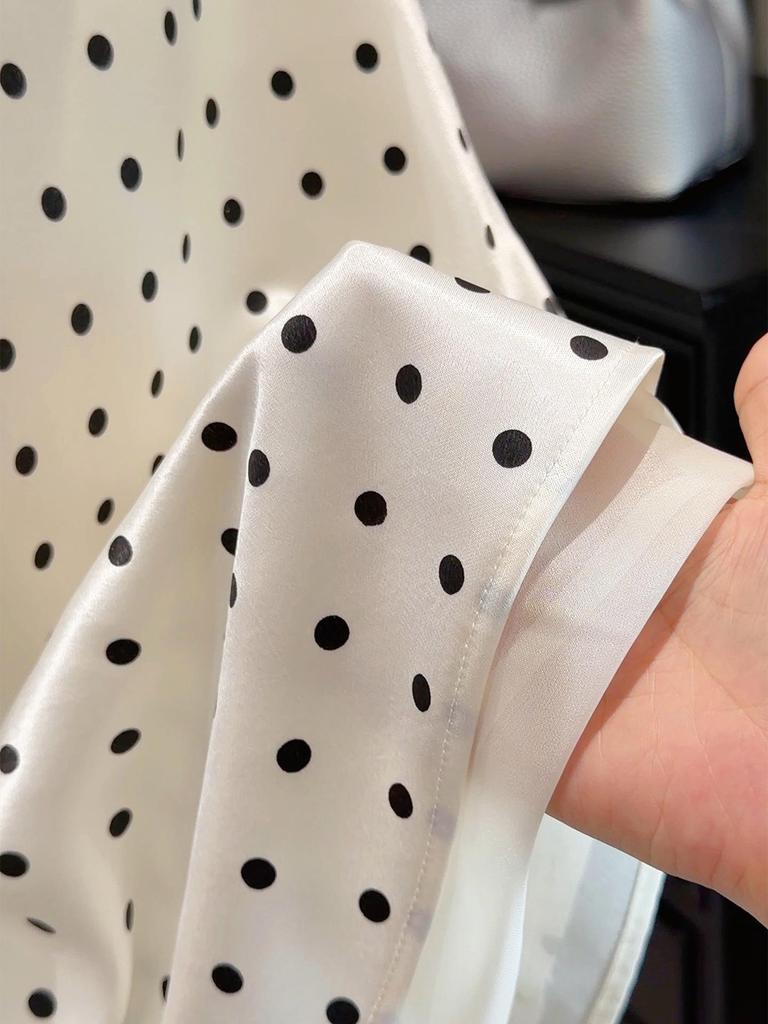 Chic Polka Dot High-Waist Silky A-Line Bodycon Midi Skirt for Women
