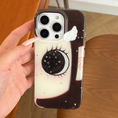 Mignon Anime Yeux Brillants Dessin Animé Coque de Téléphone pour IPhone 17 16 15 14 Pro 13 Max Fille de Bande Dessinée Yeux Grands Scintillants Bling Housse Arrière