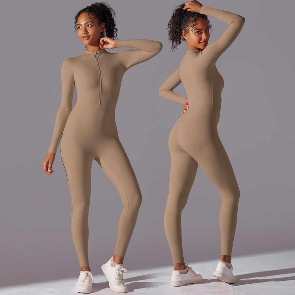 Nuova Tuta Nuda Spazzolata, Modellante Morbido e Delicato sulla Pelle, Pantaloni Lunghi, Abbigliamento da Yoga, Abbigliamento Fitness da Donna con Semi-Zip