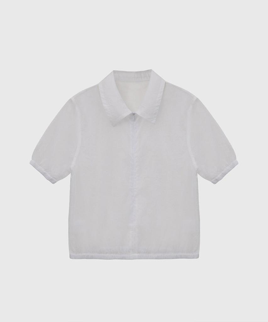 Kwinseulaebis Summer See-Through Half Zip-Up Banding Collar Blouse