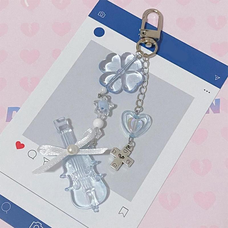 Portachiavi con Fiocco di Violino e Perline a Forma di Cuore per Donne, Dolce Fascino Estetico Y2K, Accessori da Appendere alla Borsa, Regali
