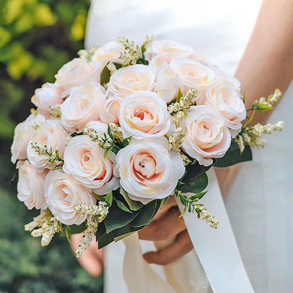 Champagne Wedding Bouquet for Bride Bridesmaid Artificial Roses Bouquet for Wedding Church Home Decoration, Gifts