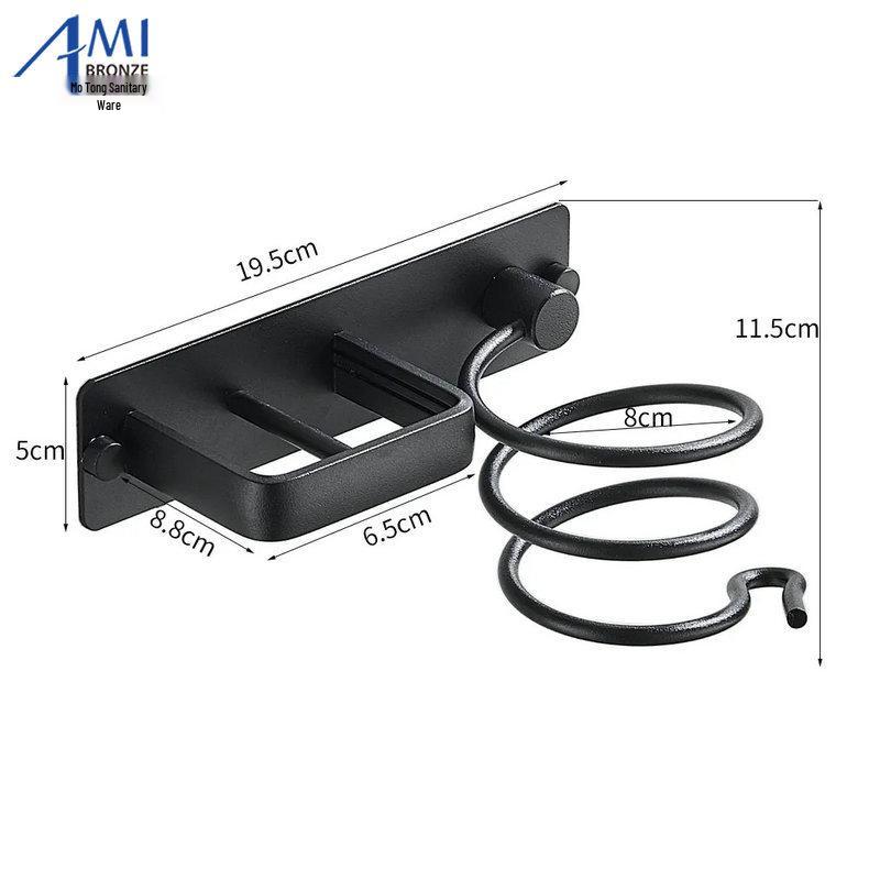 Wall-Mounted Hair Dryer & Curling Iron Holder with No-Punch Straightener and Ironing Board Rack