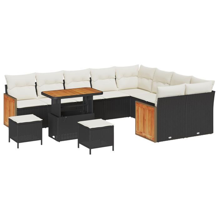 VidaXL Ensemble de canapés de jardin 12 pièces avec coussins Noir Poly Rattan Acacia 3365295