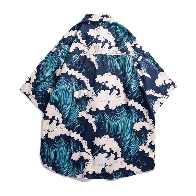 Kurzarmhemd Herren Sommer Dünn Ruoshuai Hawaiianisch Hongkong-Stil Ins Japanischer Stil Retro Überdruckhemd Eisseide